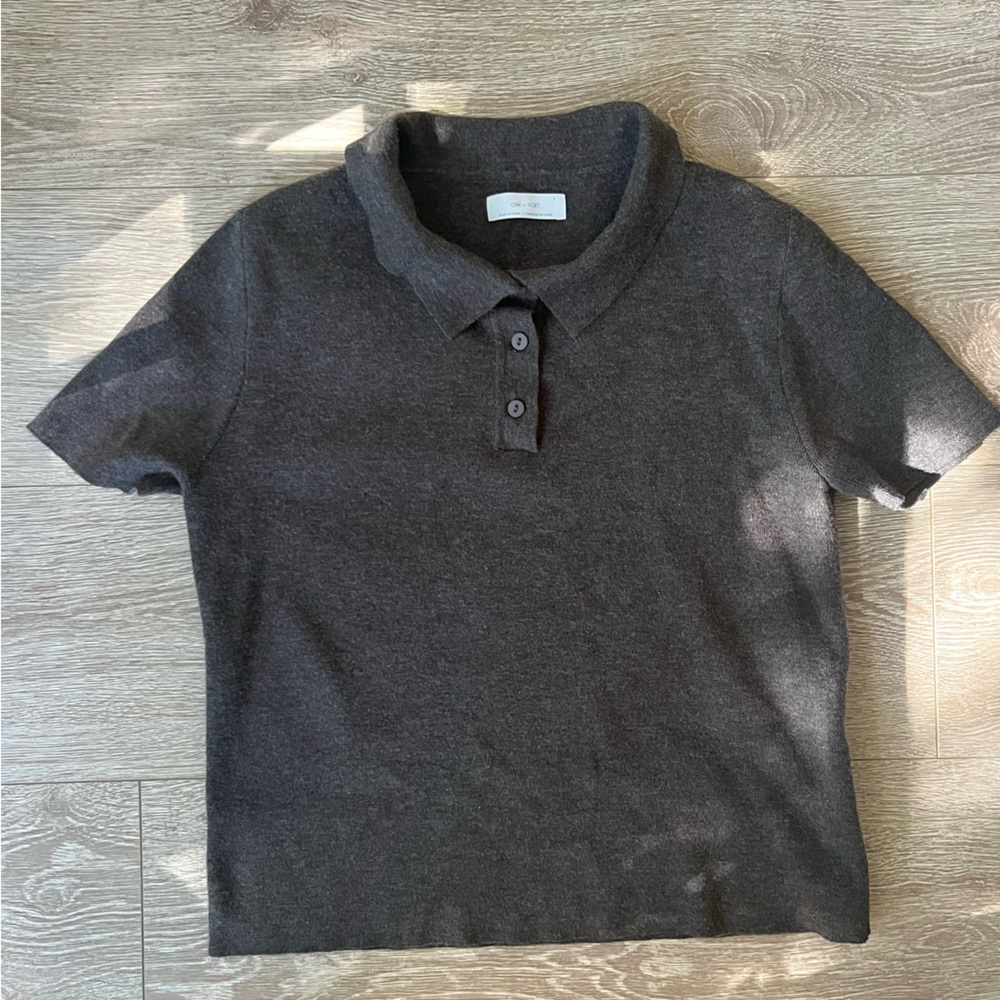 OAK + FORT Grey Knit Collared Top